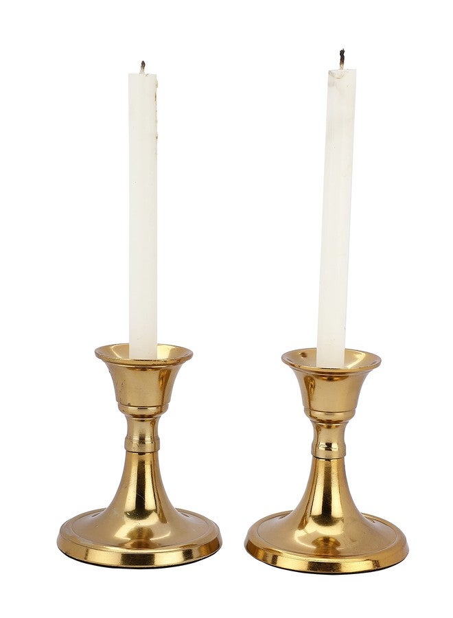 Heyearth Gold Metal Candle Holders Set of 2 |Vintage Royal Taper Candlestick Holders |Fireplace Table Centerpiece |Hurricane |Diwali Decorations Items |Tapered Candles |Tealight Holder |Dining Table - Image 1